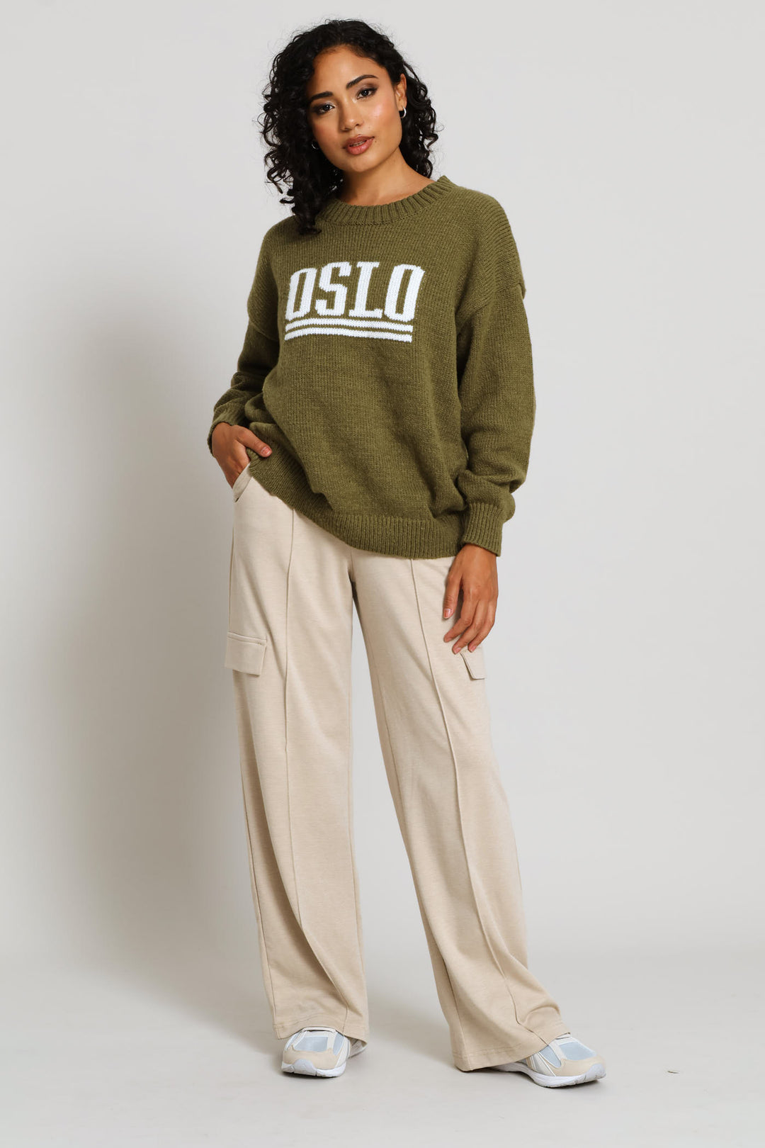 Pinched Seam Utility Pocket Wide Leg Trouser - Oatmeal Melange