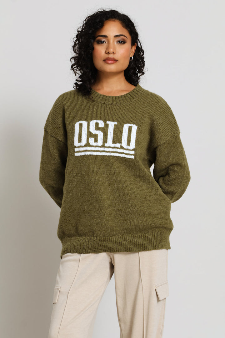 Long Sleeve Slogan Sweater - Fatigue