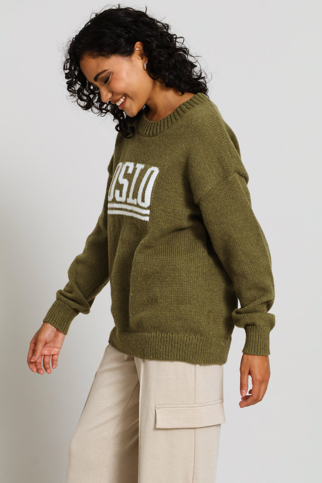 Long Sleeve Slogan Sweater - Fatigue