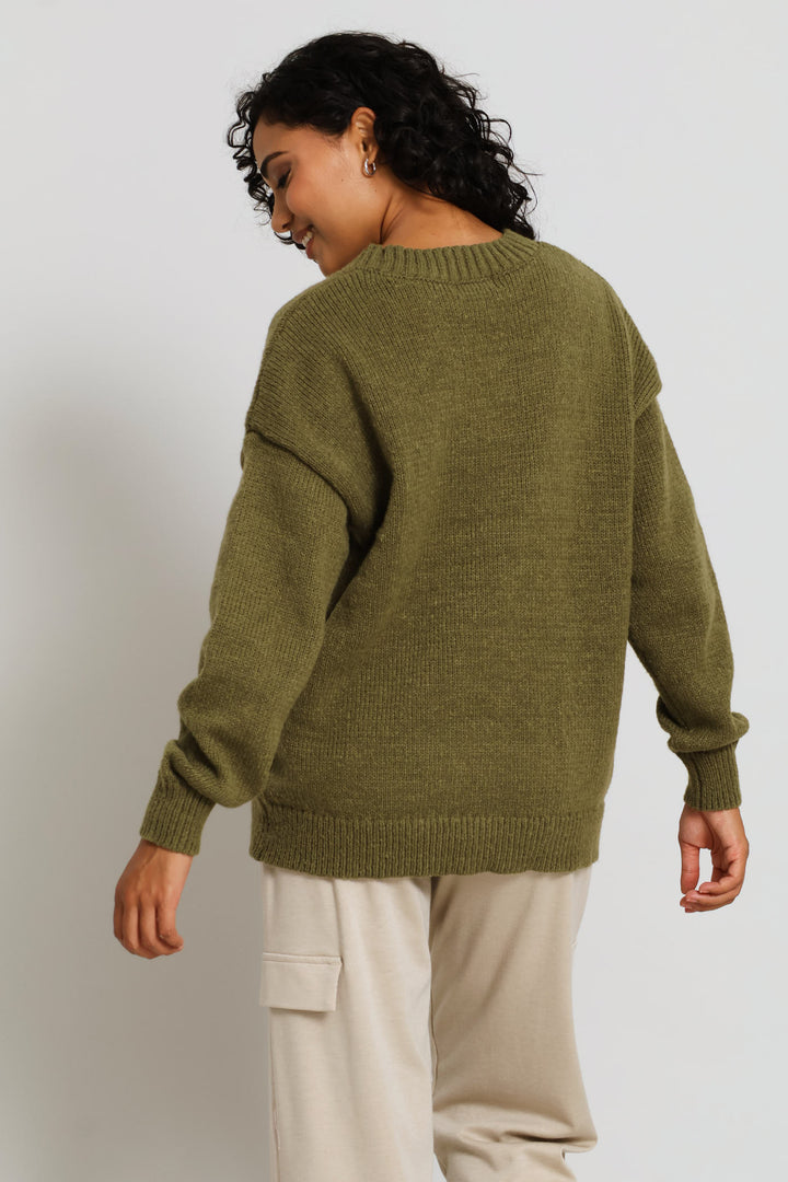 Long Sleeve Slogan Sweater - Fatigue