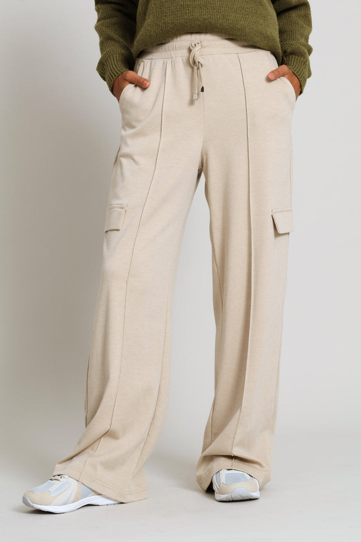 Pinched Seam Utility Pocket Wide Leg Trouser - Oatmeal Melange