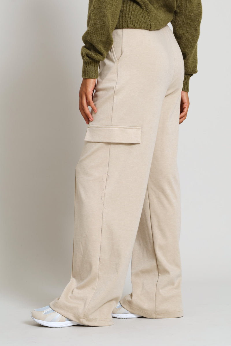 Pinched Seam Utility Pocket Wide Leg Trouser - Oatmeal Melange