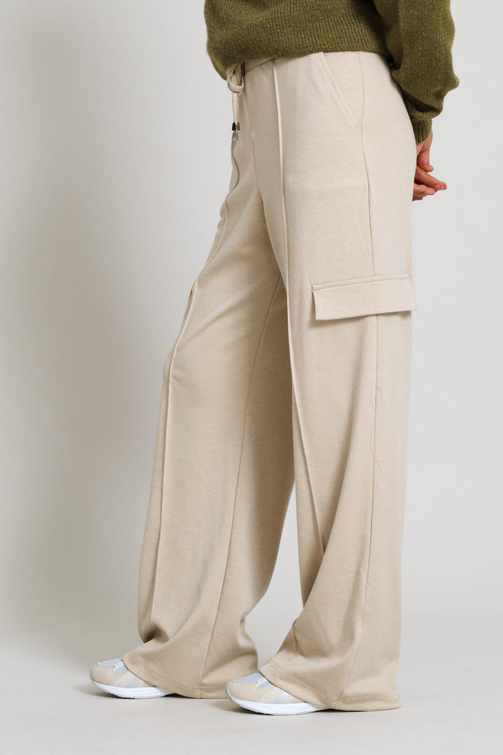 Pinched Seam Utility Pocket Wide Leg Trouser - Oatmeal Melange