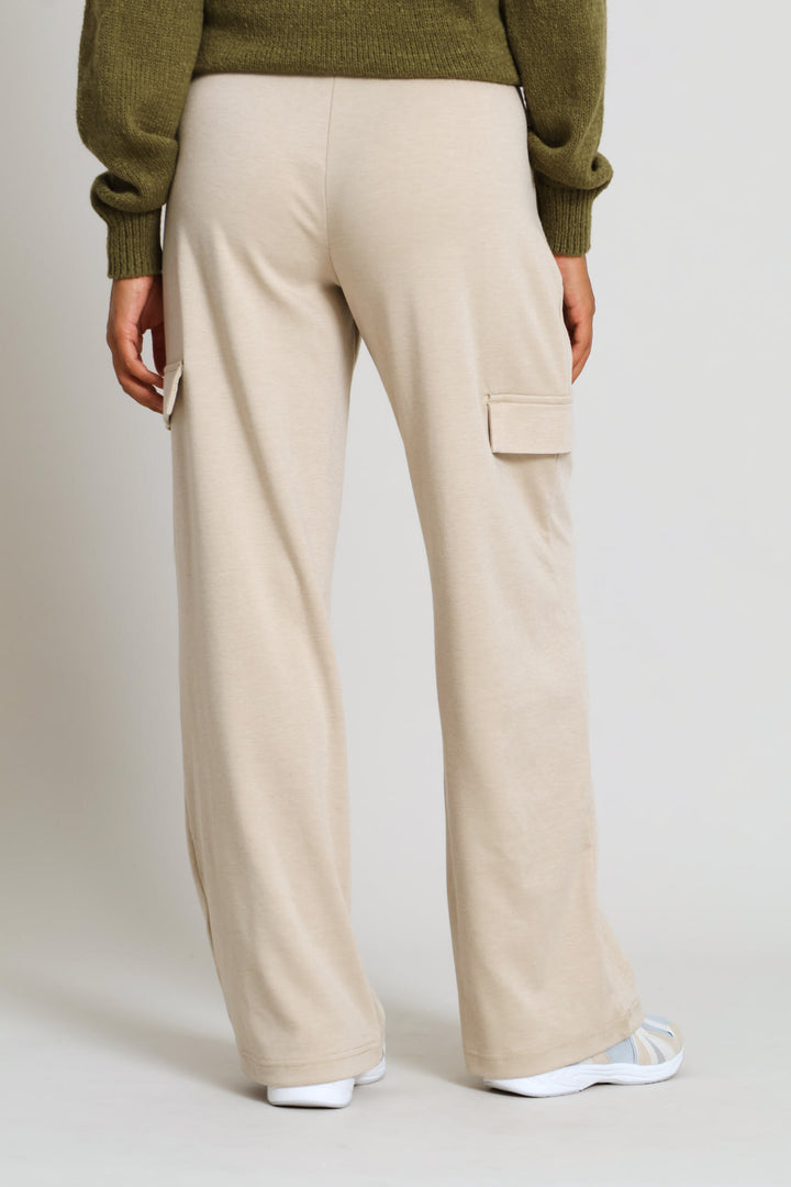 Pinched Seam Utility Pocket Wide Leg Trouser - Oatmeal Melange