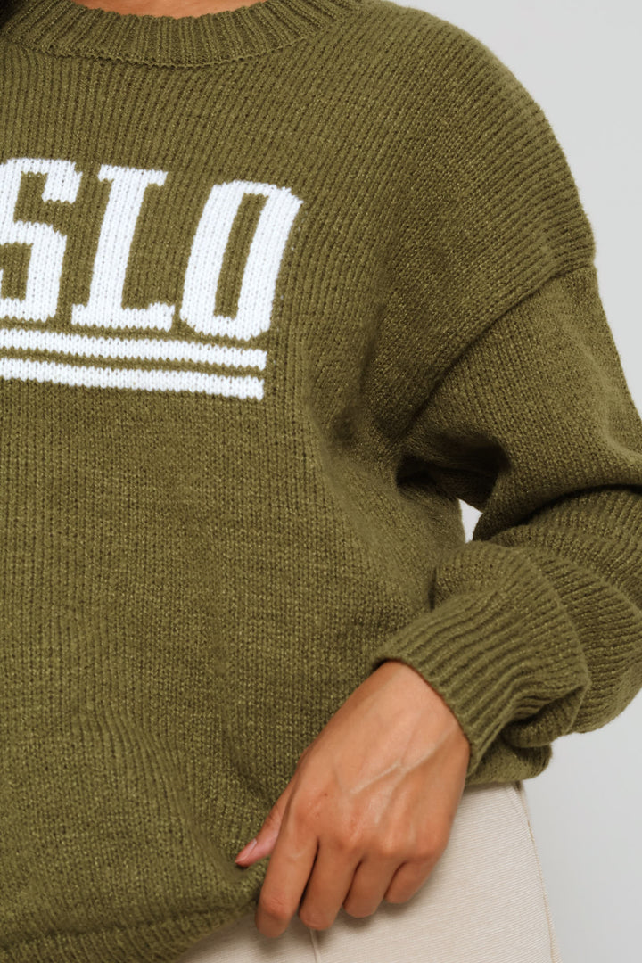 Long Sleeve Slogan Sweater - Fatigue