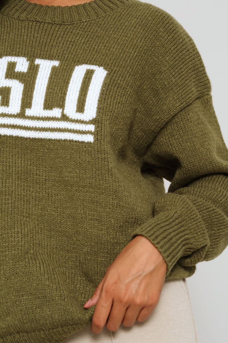 Long Sleeve Slogan Sweater - Fatigue