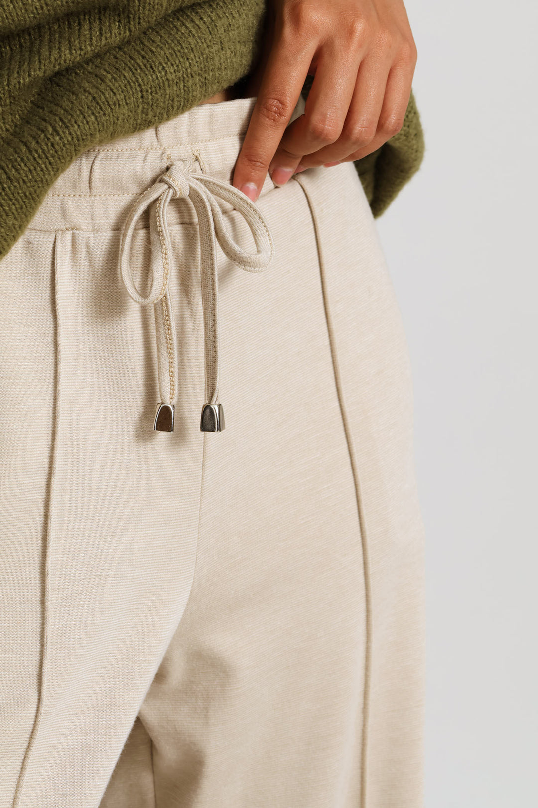 Pinched Seam Utility Pocket Wide Leg Trouser - Oatmeal Melange