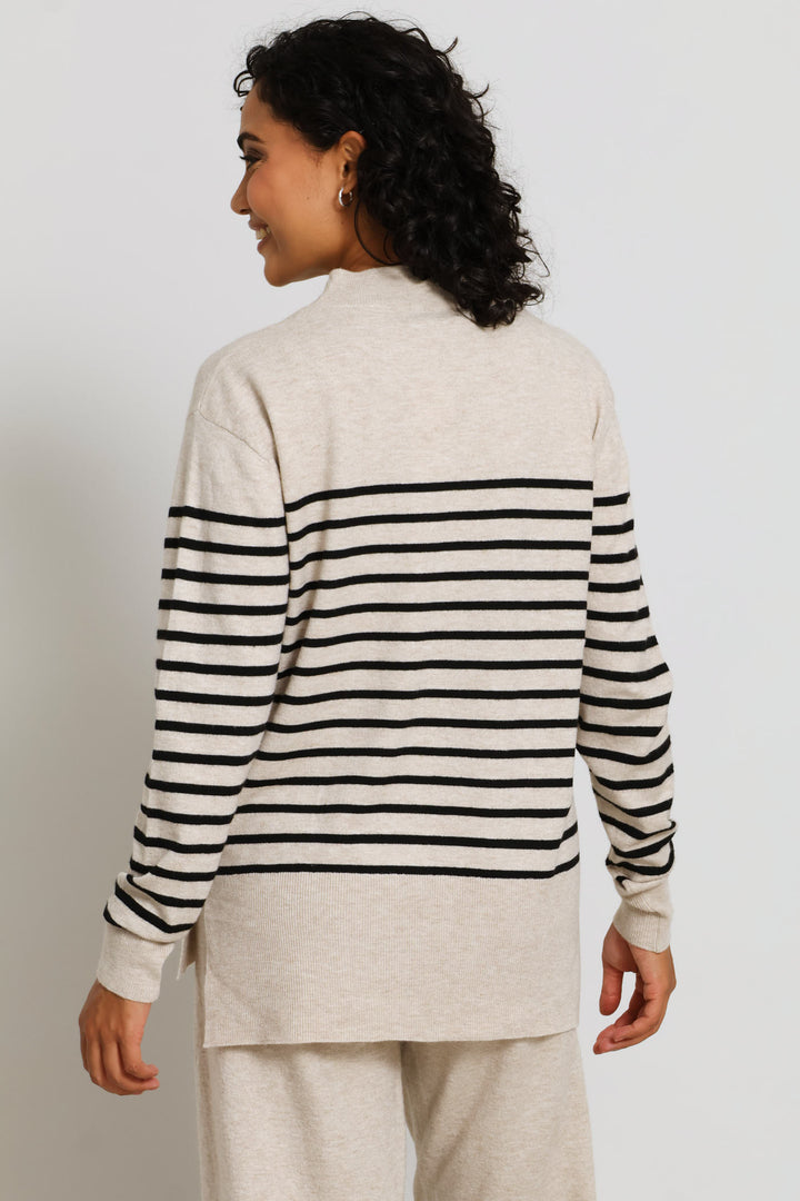 Side Slit Stripe Pullover - Oatmeal Melange