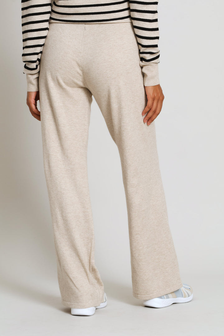 Pull On Knitwear Wide Leg Pants - Oatmeal Melange