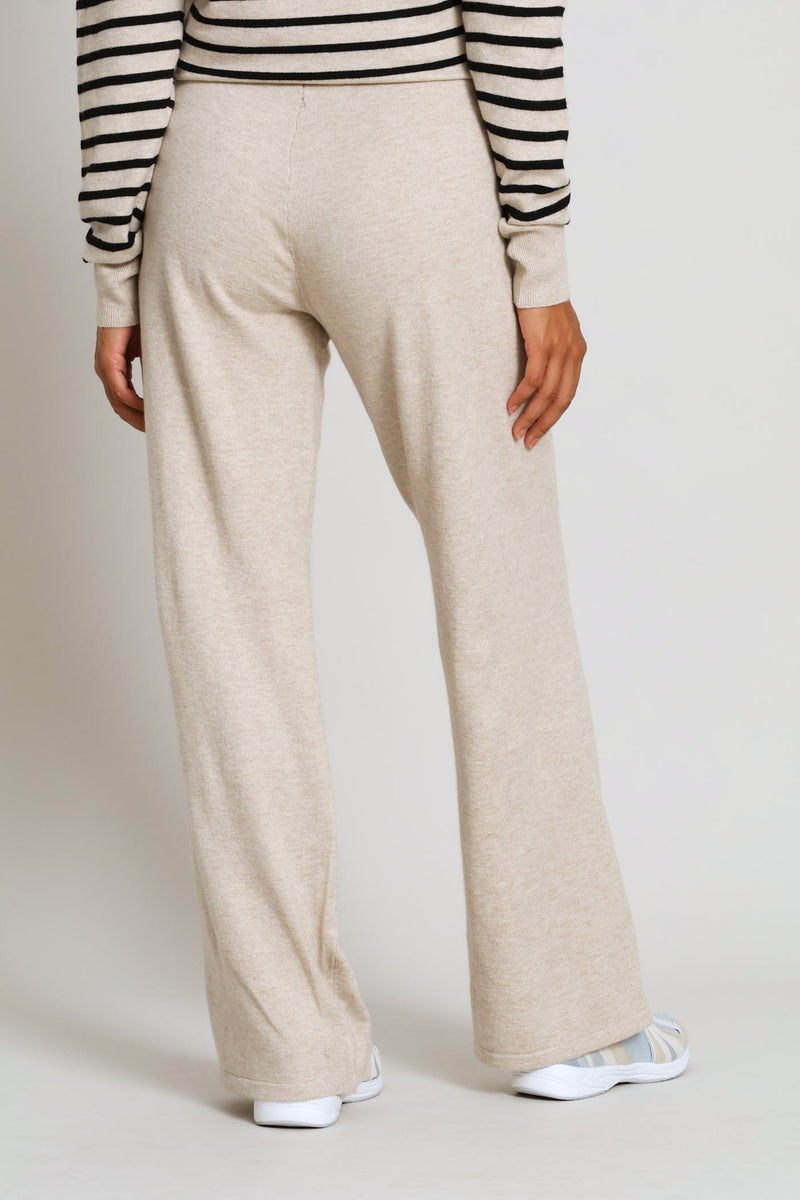 Pull On Knitwear Wide Leg Pants - Oatmeal Melange