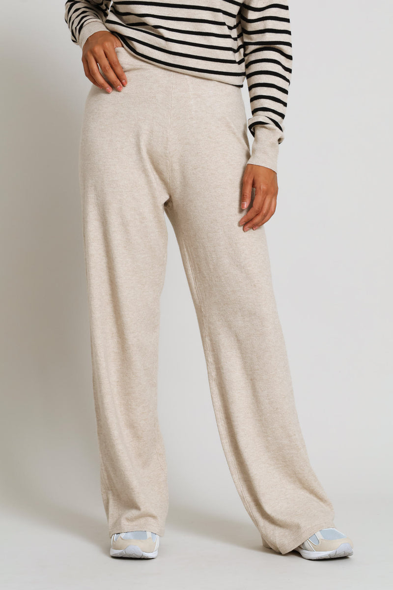 Pull On Knitwear Wide Leg Pants - Oatmeal Melange
