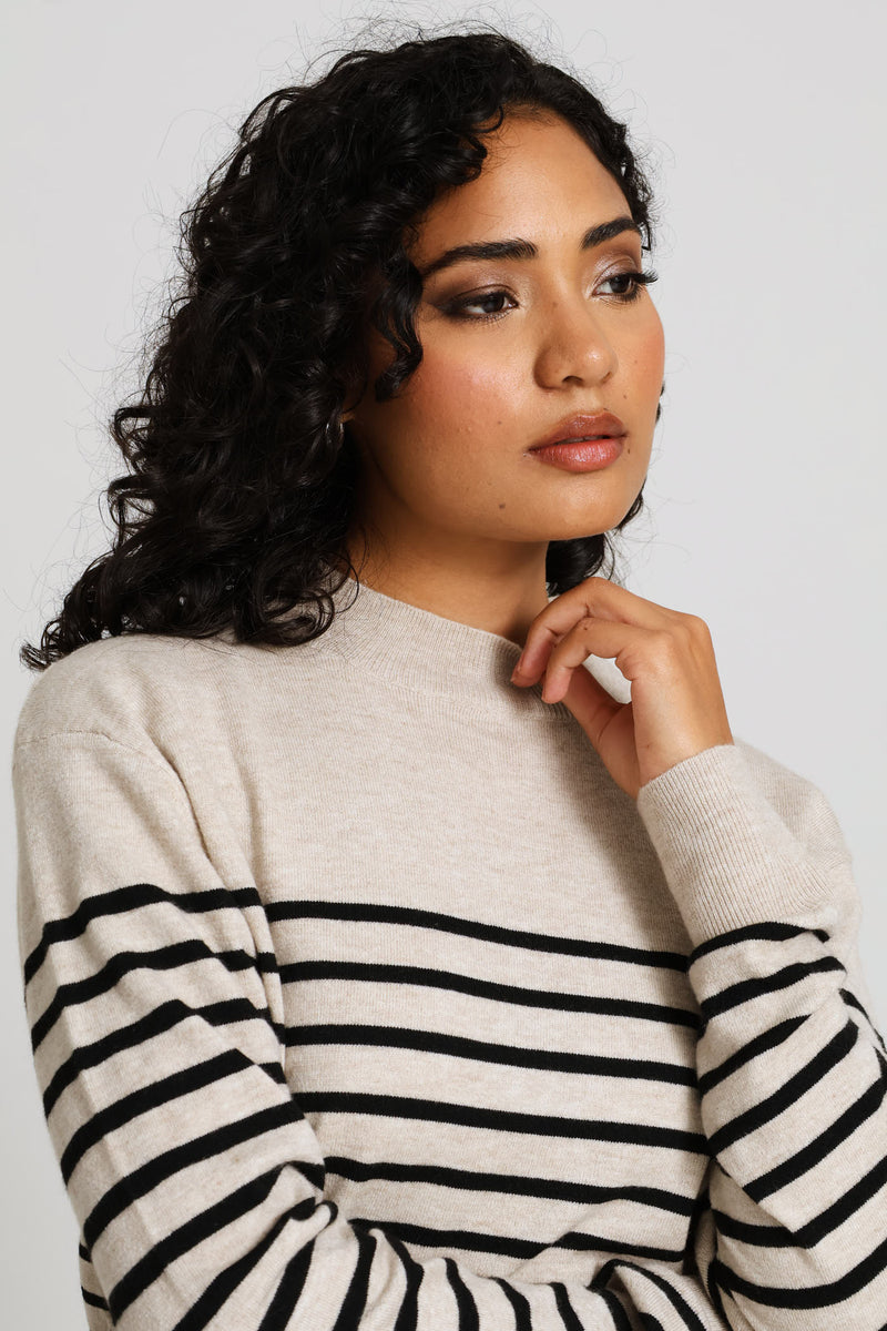Side Slit Stripe Pullover - Oatmeal Melange