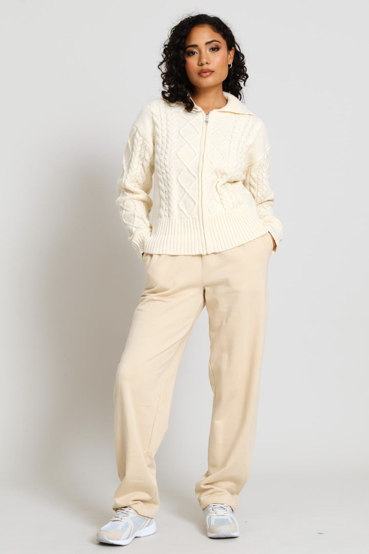 Multi Cable Zip Through Knitwear - Shell