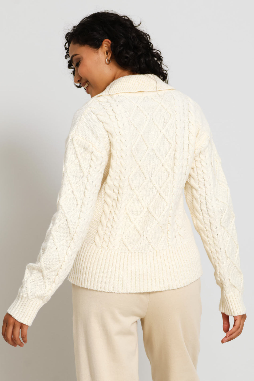 Multi Cable Zip Through Knitwear - Shell