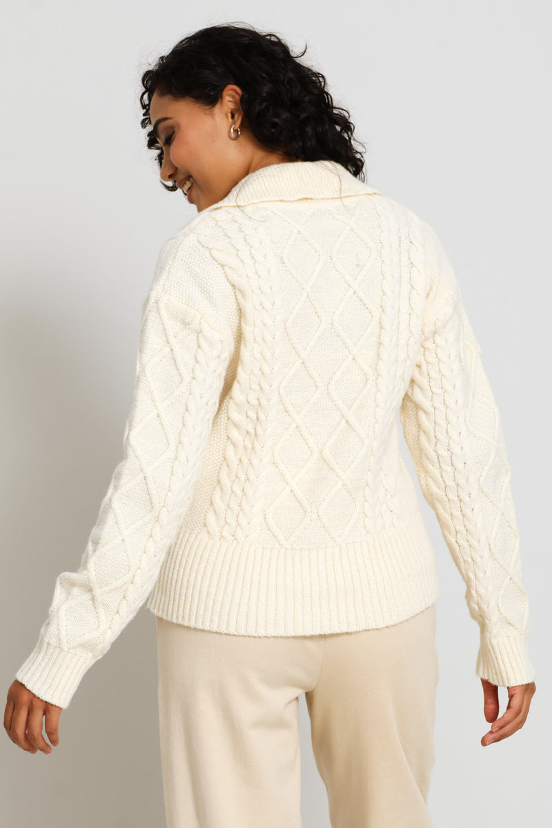 Multi Cable Zip Through Knitwear - Shell