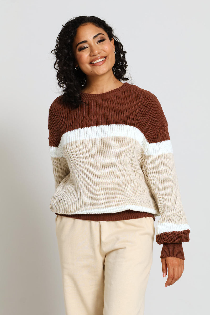 Chunky Colour Block Knitwear - Cream