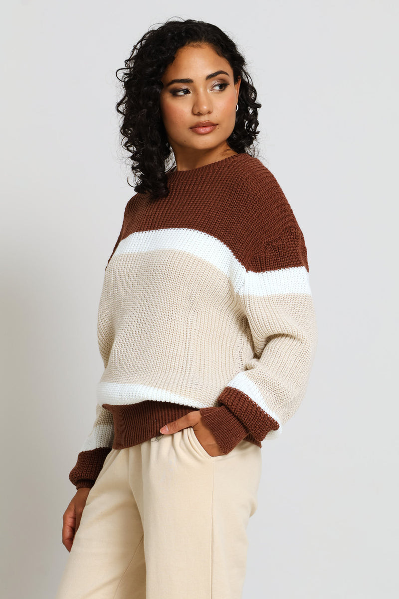 Chunky Colour Block Knitwear - Cream