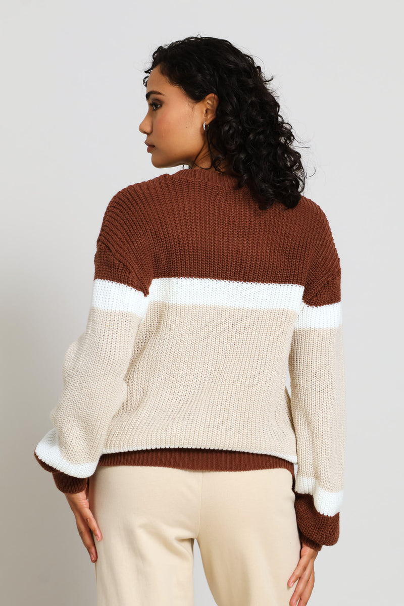 Chunky Colour Block Knitwear - Cream