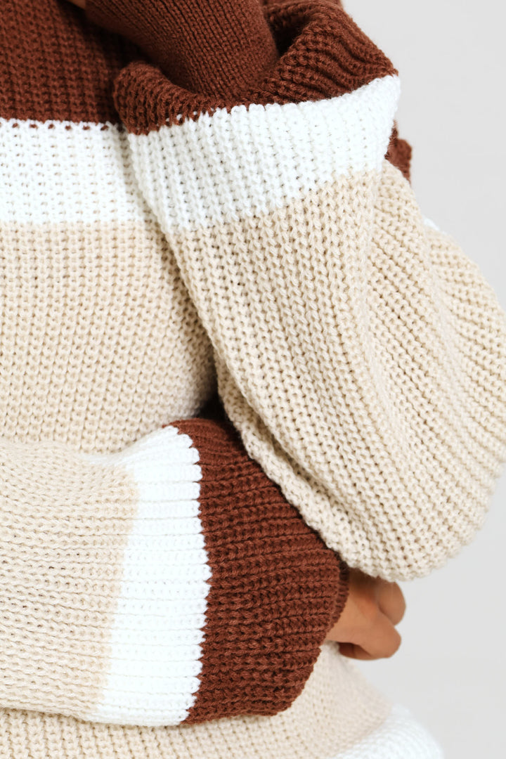 Chunky Colour Block Knitwear - Cream