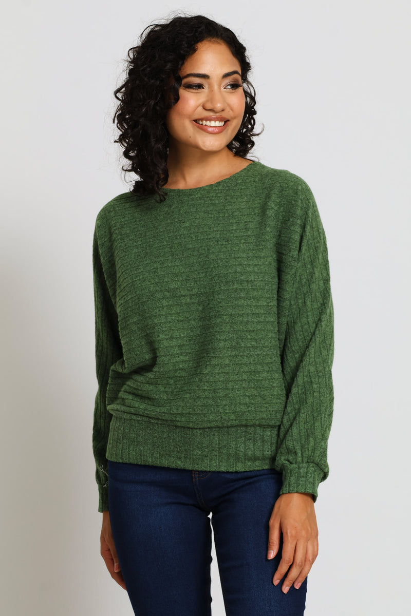 Dolman Sleeve Ribbed Top - Dark Fatigue