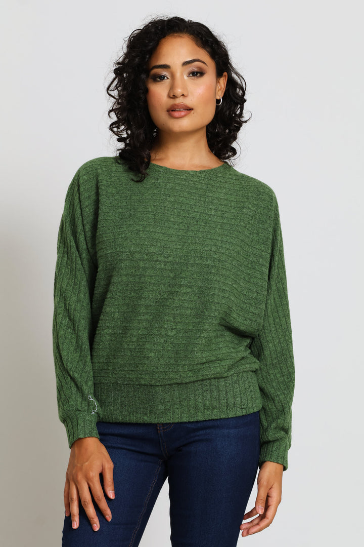 Dolman Sleeve Ribbed Top - Dark Fatigue