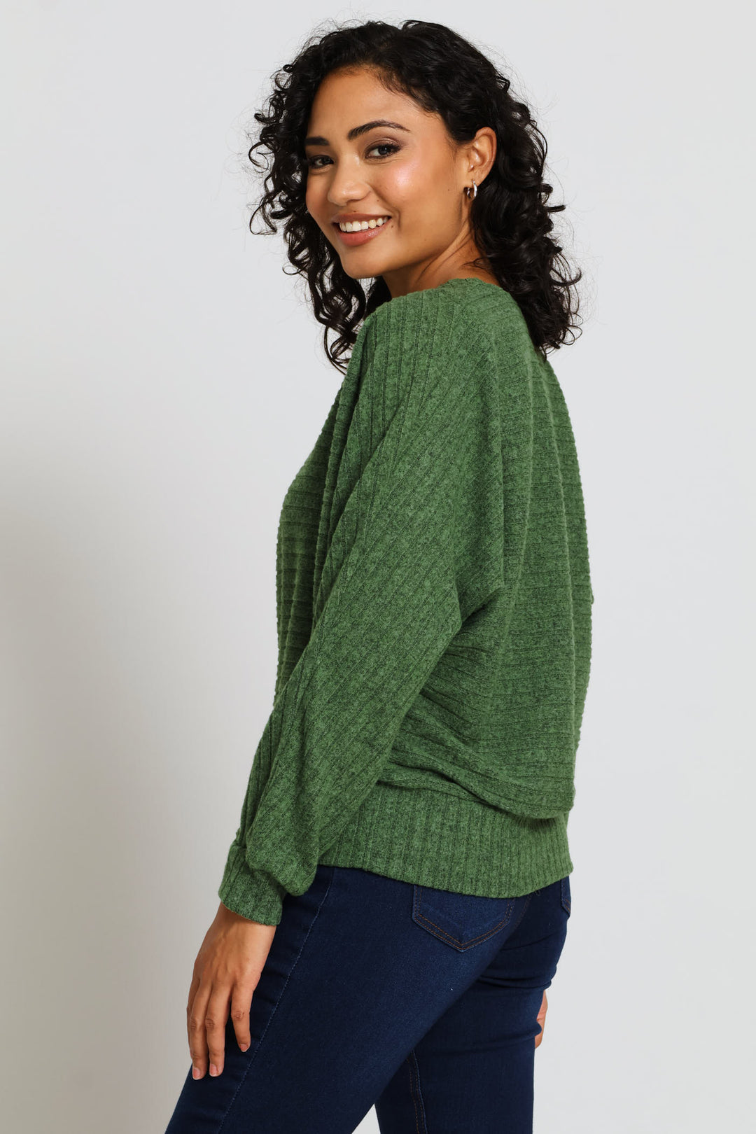 Dolman Sleeve Ribbed Top - Dark Fatigue