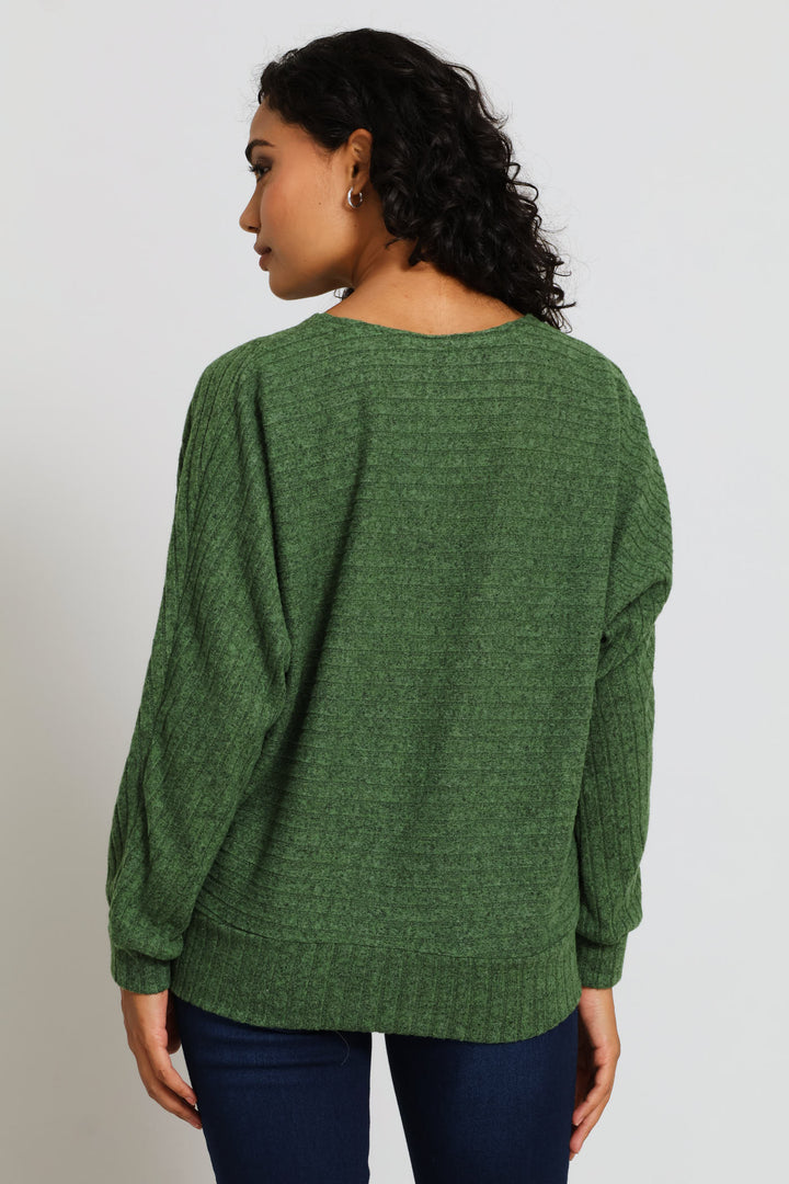 Dolman Sleeve Ribbed Top - Dark Fatigue