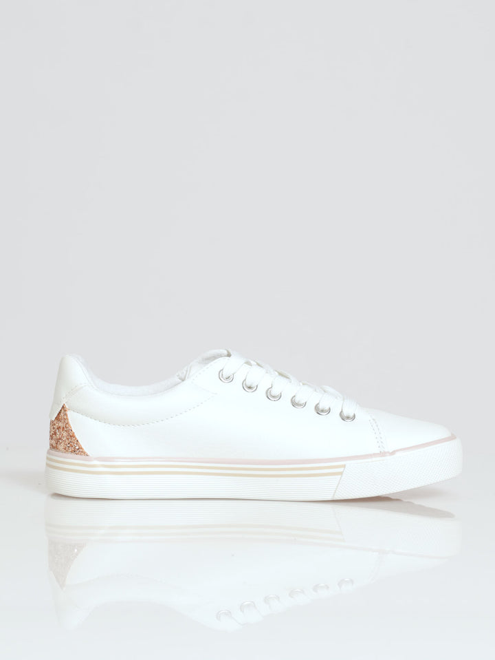 Melina Glitter Lace Up Sneaker - White