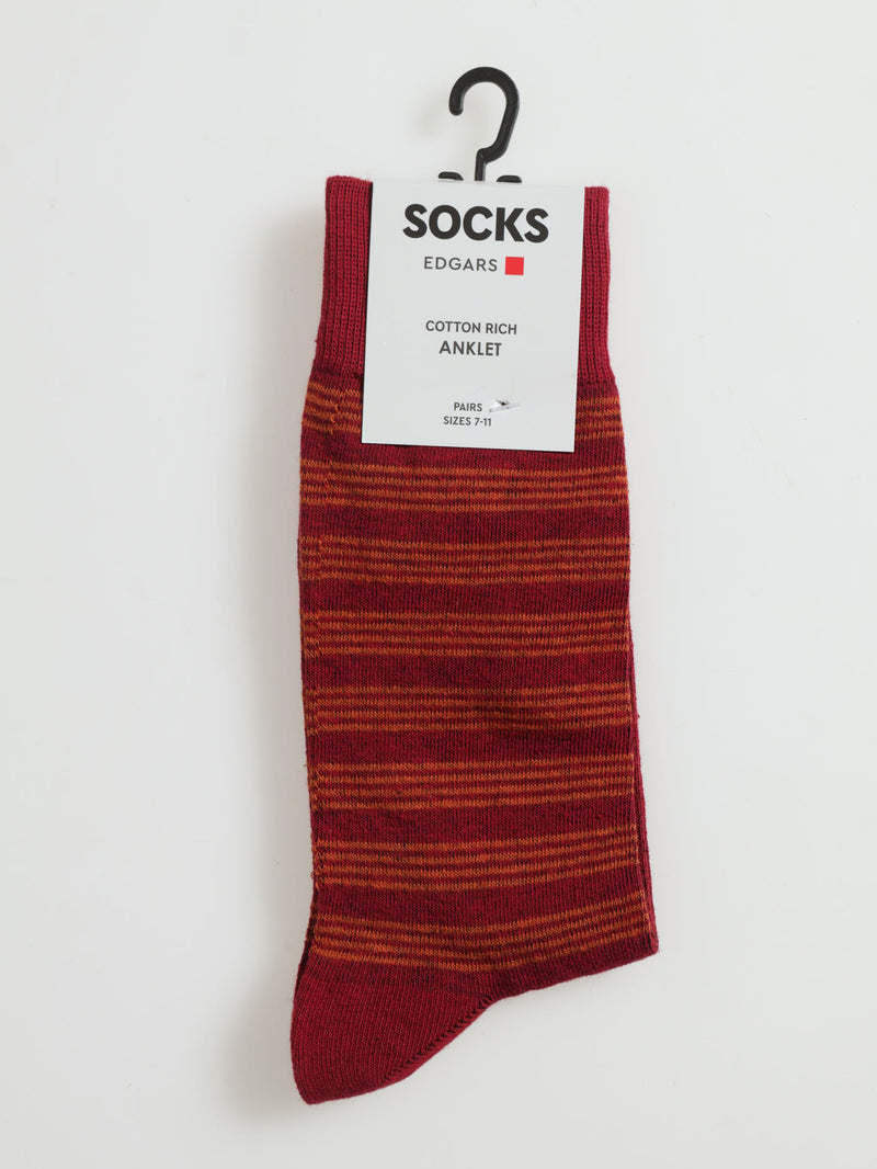 Single Stripe Anklet Socks - Burgundy