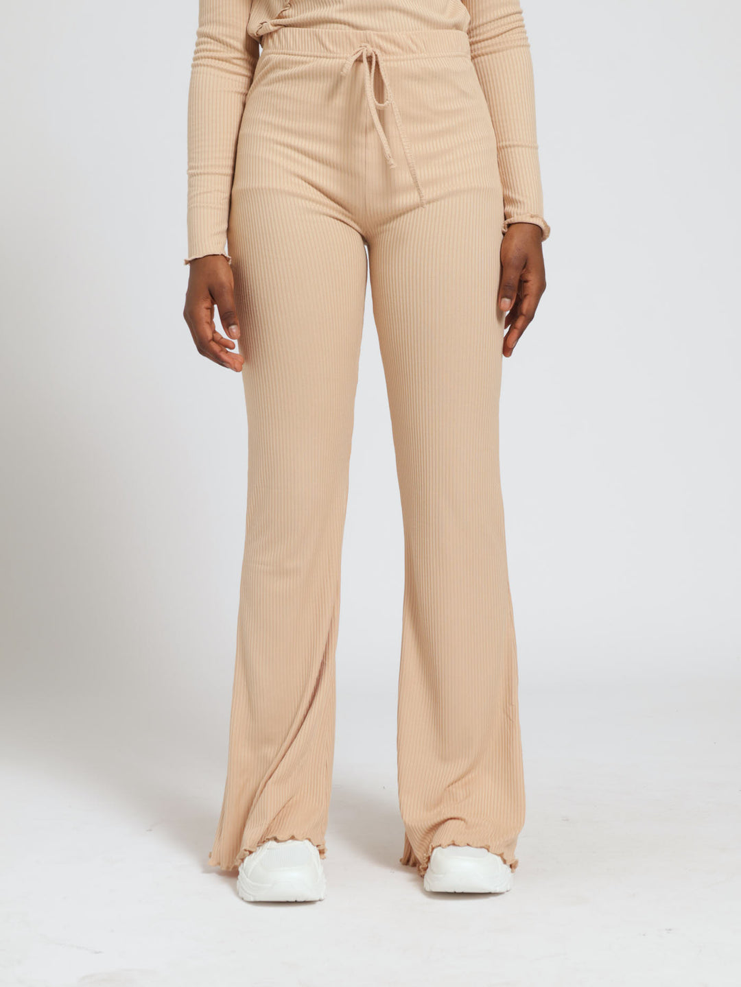 Girls Flared Rib Pants - Stone