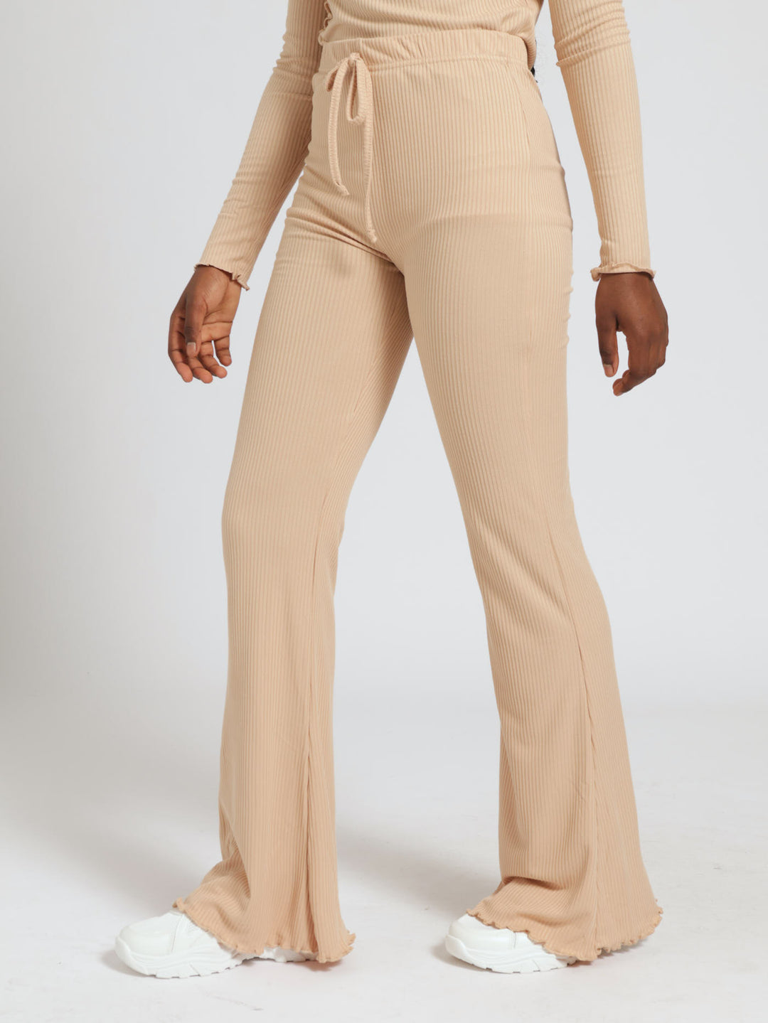 Girls Flared Rib Pants - Stone