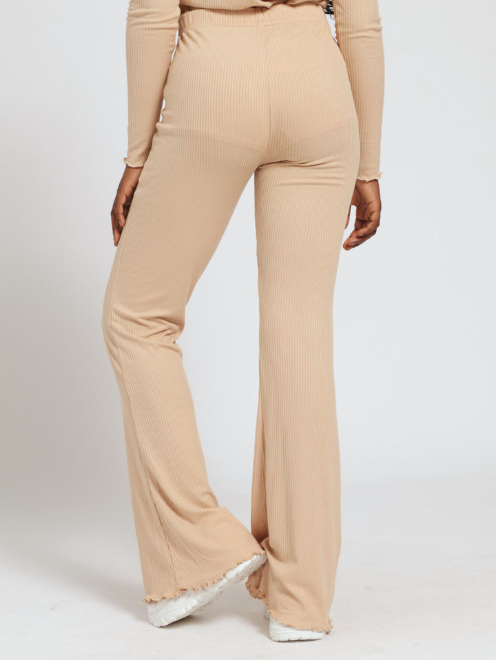 Girls Flared Rib Pants - Stone