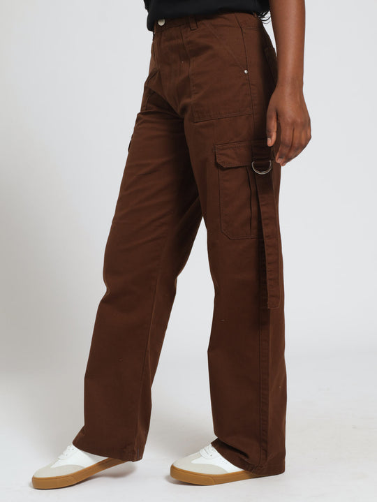 Girls Twill Cargo Pants With Straps Brown Edgars