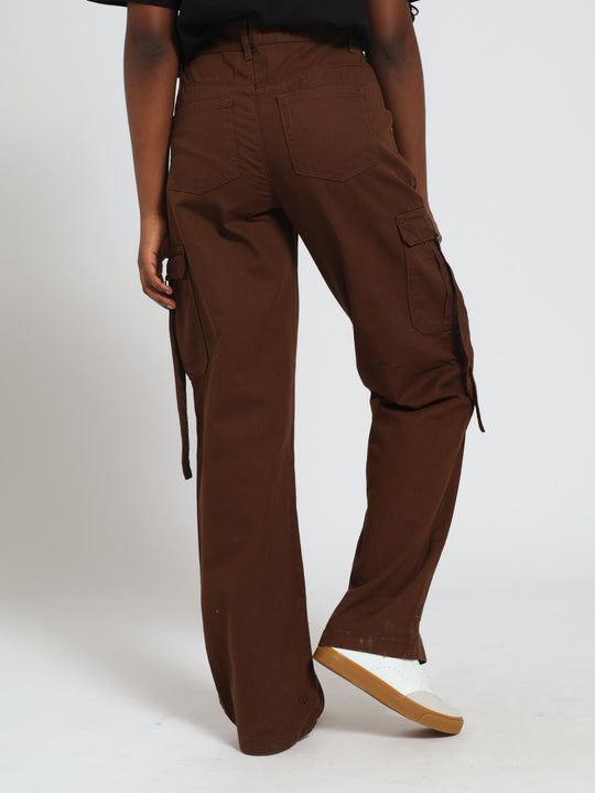 Girls Twill Cargo Pants With Straps Brown Edgars