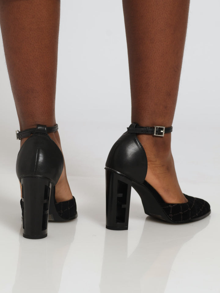 Rendered Monogram Pointy Open Waist Court Heel - Black