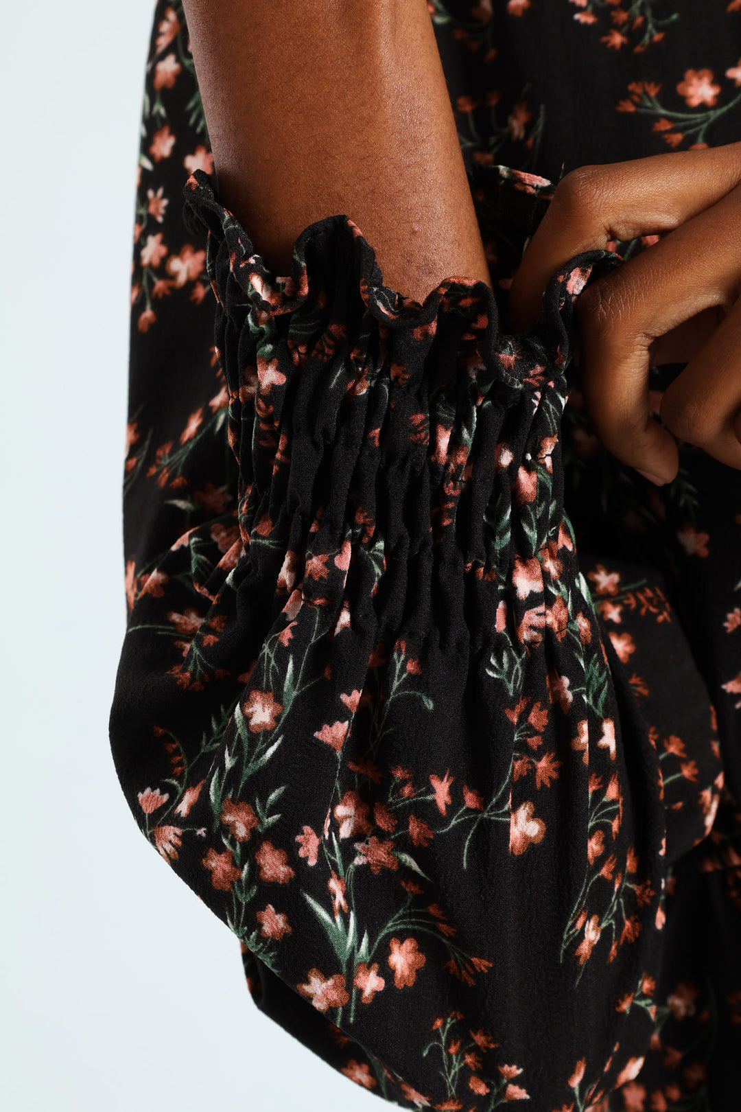 Shirred Cuff & Bodice Fit & Flare Dress