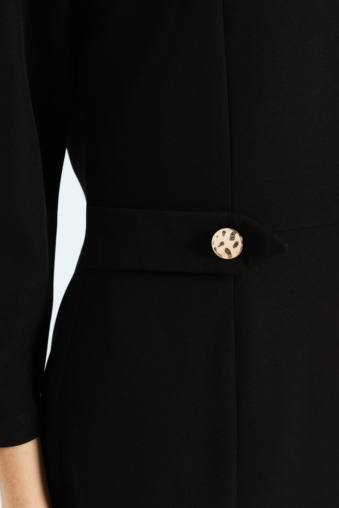 Notch Neck Work Pencil Dress - Black