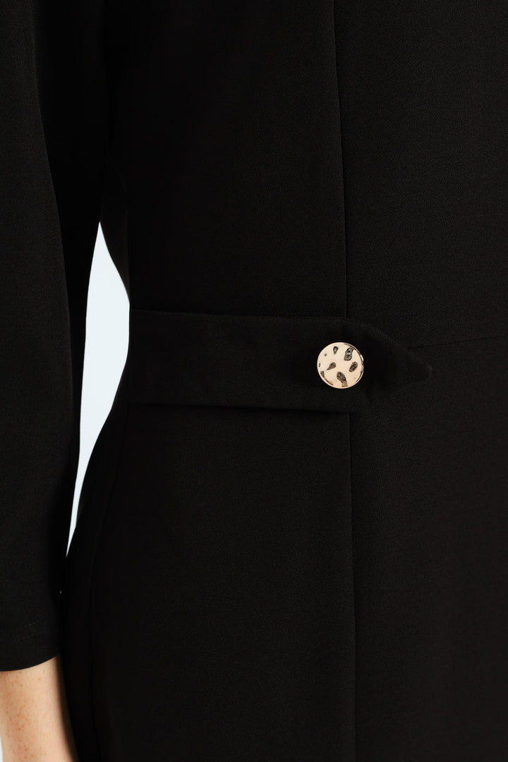 Notch Neck Work Pencil Dress - Black