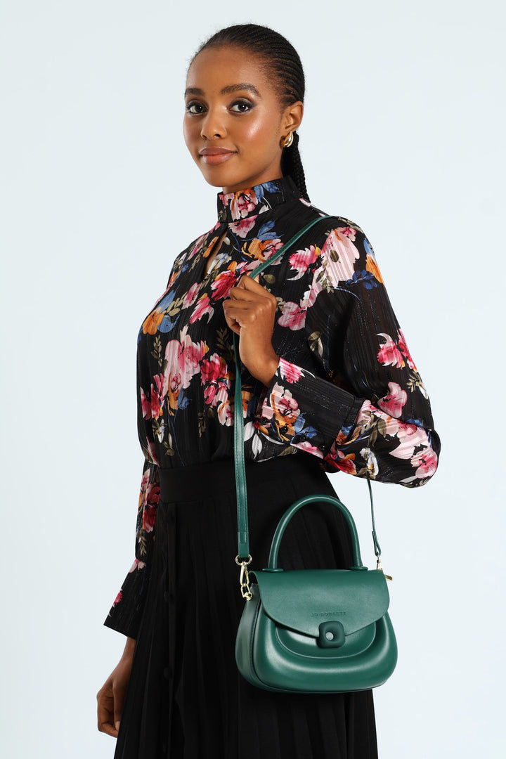 Florence Flap Bag With Top Handle - Bottle Green