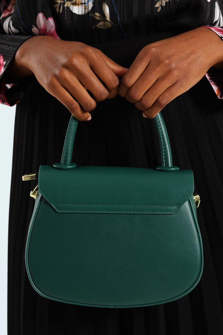 Florence Flap Bag With Top Handle - Bottle Green