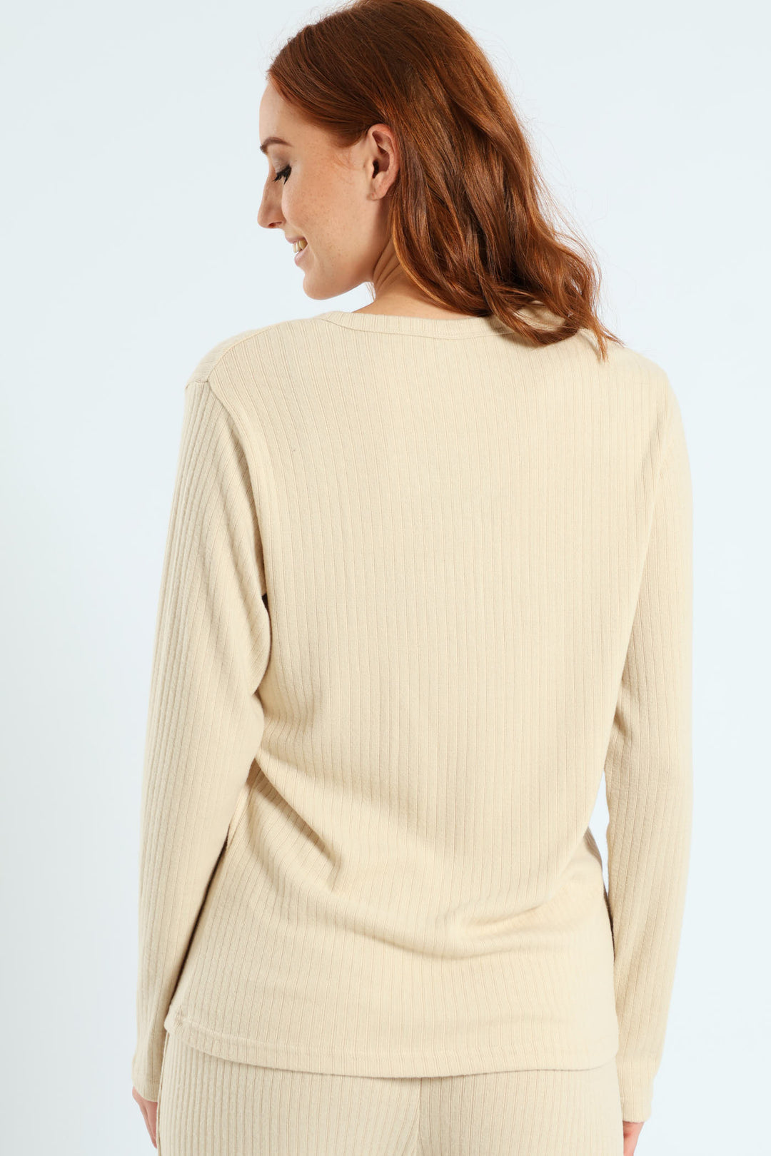 Long Sleeve Brushed Rib Tee - Beige