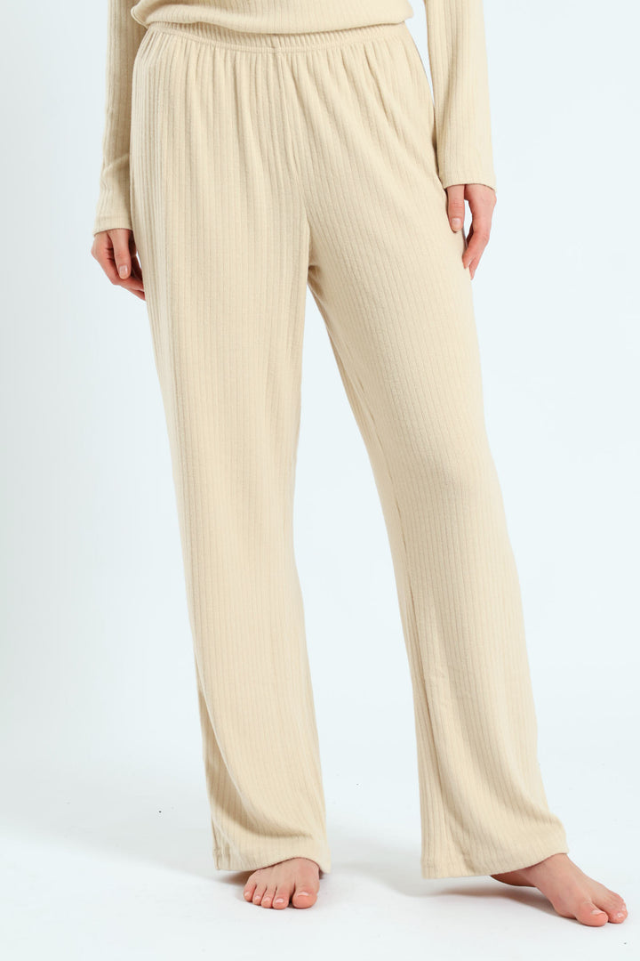 Straight Leg Brushed Rib Pant - Beige