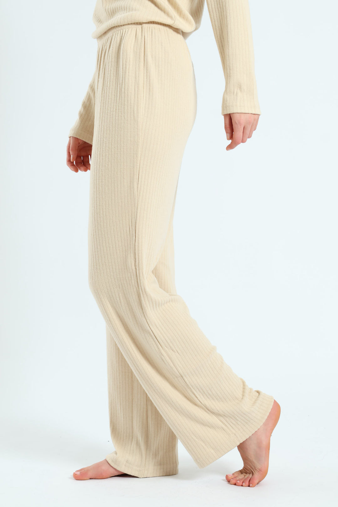 Straight Leg Brushed Rib Pant - Beige