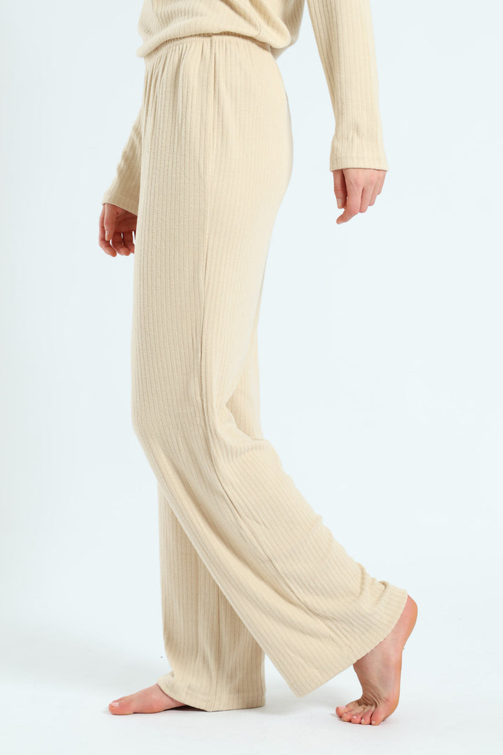 Straight Leg Brushed Rib Pant - Beige