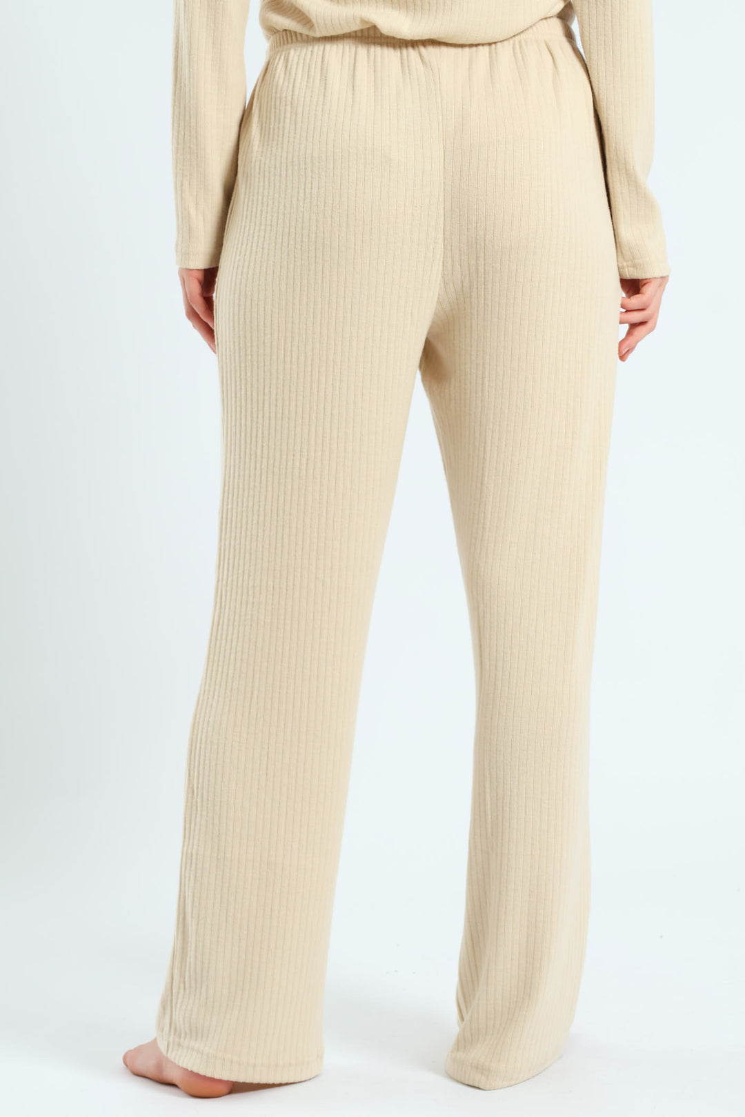 Straight Leg Brushed Rib Pant - Beige