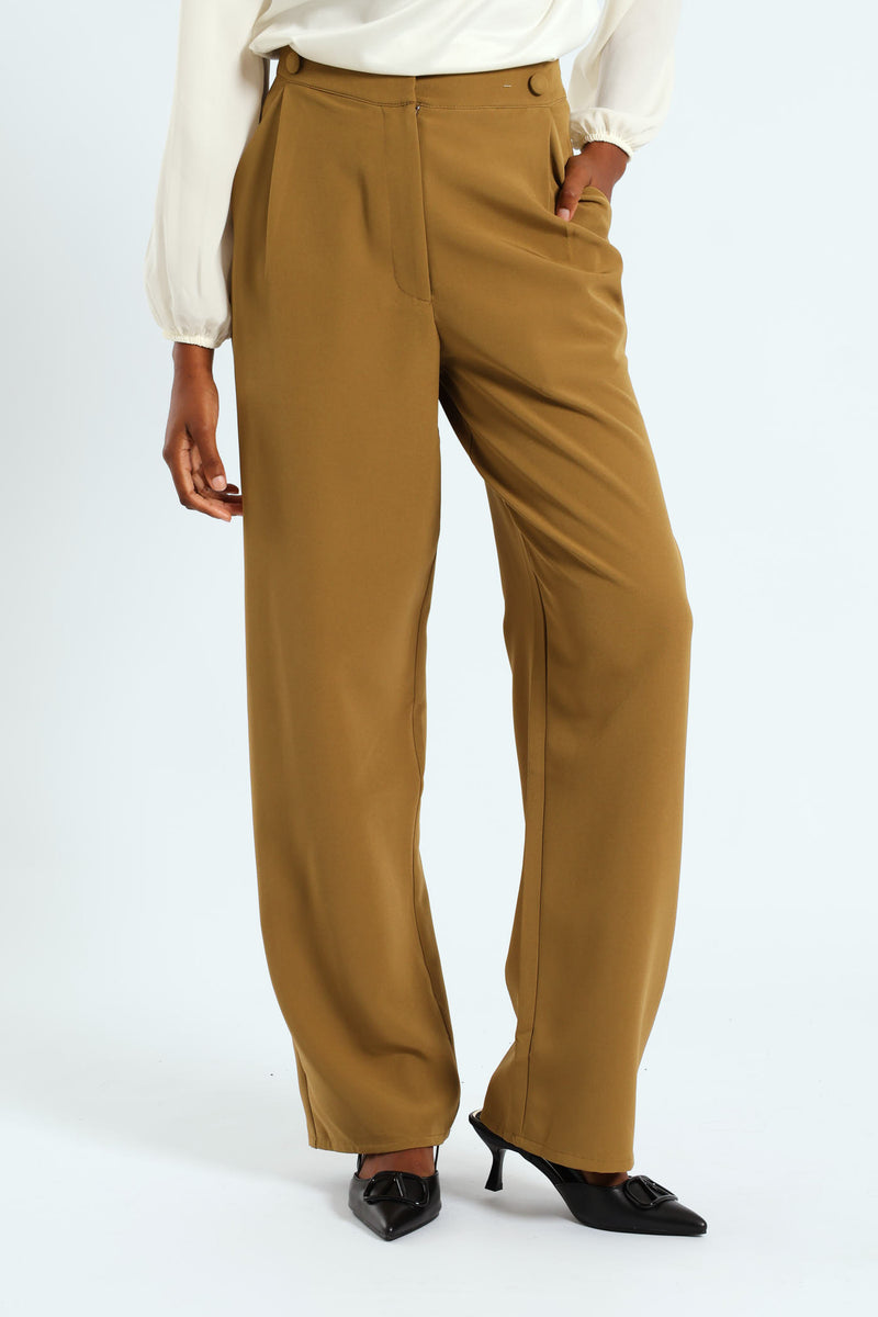 Double Button Wide Leg Pant - Olive