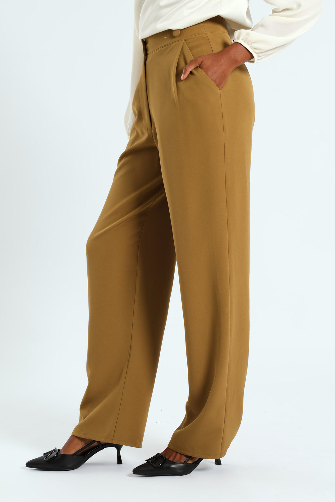 Double Button Wide Leg Pant - Olive