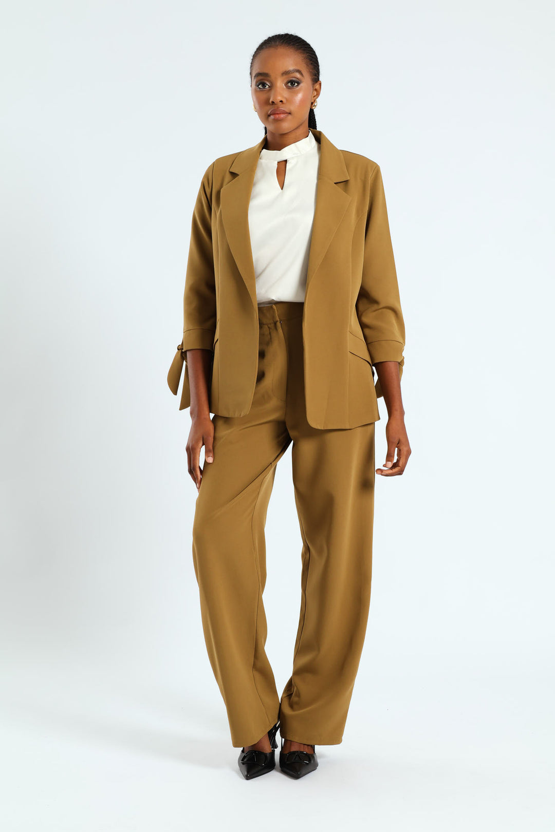 Tie Up 3/4 Sleeve Blazer - Olive