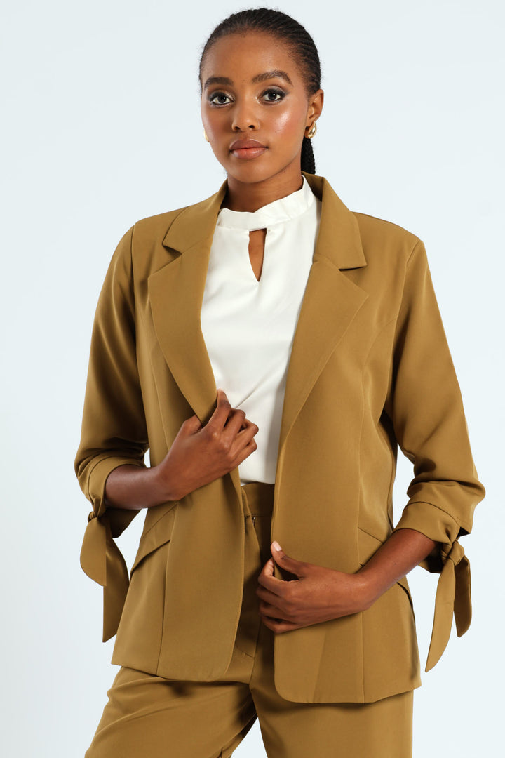 Tie Up 3/4 Sleeve Blazer - Olive