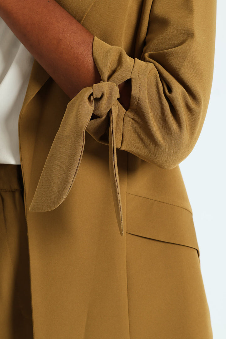 Tie Up 3/4 Sleeve Blazer - Olive